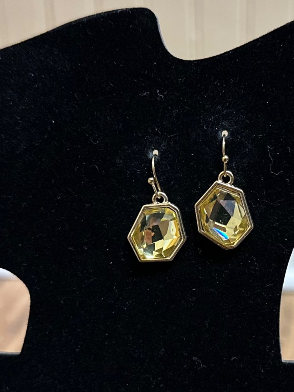 Gold-tone Iridescent Hexagon Drop Earrings
